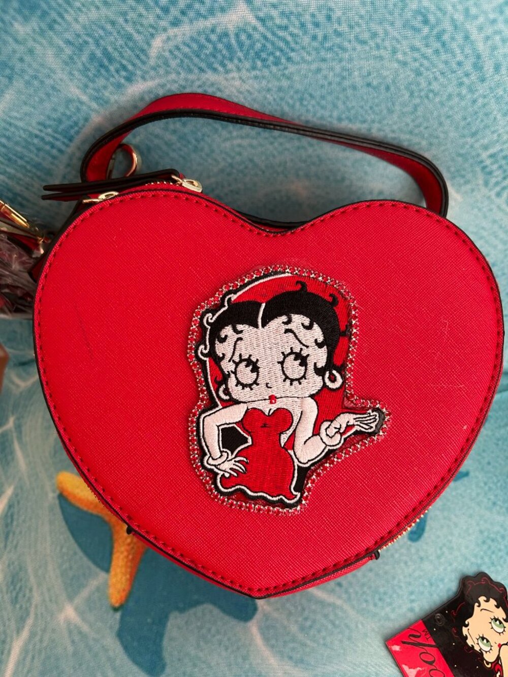 Betty Boop Red Heart Shape Small Crossbody Purse - Rhinestones New